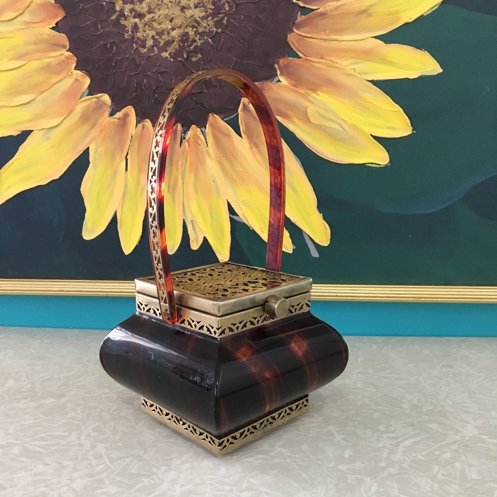 Vintage Tyrolean Lucite Box Purse Handbag Striped